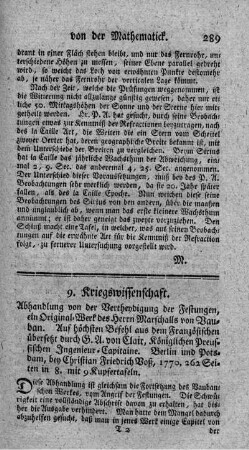 Abhandlung von der Vertheidigung der Festungen.