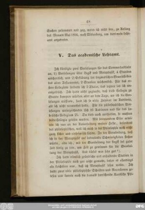 V. Das academische Lehramt.
