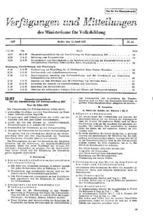 Finanzierungsrichtlinie für die Durchführung der Feriengestaltung 1957 : 15/57 vom 26. März 1957