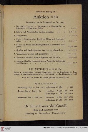 Antiquariatskatalog 78 - Auktion XXX