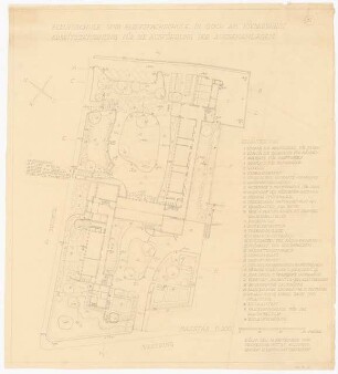Berufsschule und Katholische Volksschule, Goch: Berufsschule, Arbeitszeichnung für die Ausführung der Außenanlagen: Grundriss 1:200