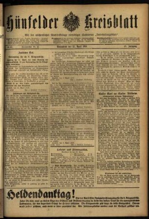 Ausgabe vom Samstag, den 13. April 1918.
