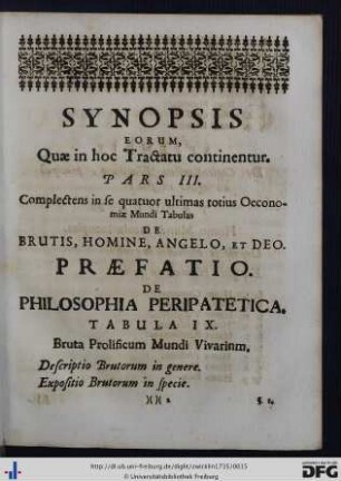 Synopsis Eorum, Quae In hoc Tractatu continentur.