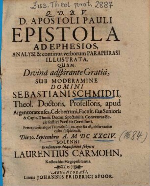 D. Apostoli Pauli Epistola Ad Ephesios, Analysi & continua verborum Paraphrasi Illustrata