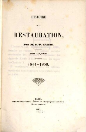 Histoire de la restauration : 1814 - 1830, 5