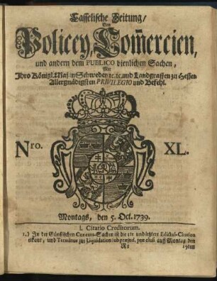 Nro. XL, Montags, den 5. Oct. 1739