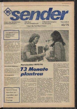 Betriebszeitung 'WF-Sender', Nr.43/1975 (3. Dezemberausgabe 1975)