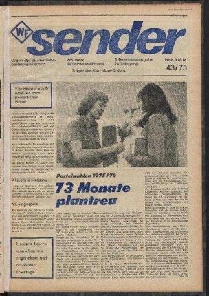Betriebszeitung 'WF-Sender', Nr.43/1975 (3. Dezemberausgabe 1975)