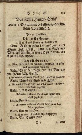 Das sechste Haupt-Stück von dem Sacrament des Altars, oder heiligen Abendmahls.