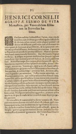 [...] Sermo De Vita Monastica, per Venerabilem Abbaten in Brovviler habitus.