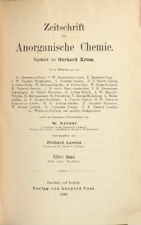 Zeitschrift für anorganische und allgemeine Chemie : ZAAC = Journal of inorganic and general chemistry, 11. 1896