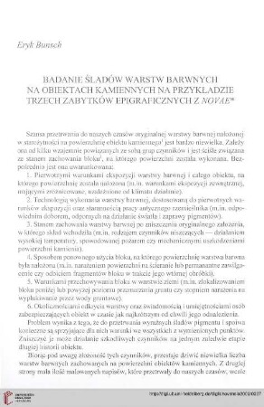 13: Badanie śladów warstw barwnych na obiektach kamiennych na przykładzie trzech zabytków epigraficznych z Novae