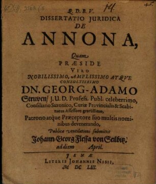 Dissertatio Iuridica De Annona
