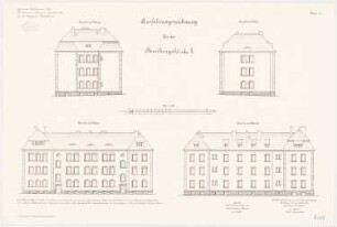 Kavalleriekaserne, Mülhausen: Familienwohnhaus I: Aufriss Nordansicht, Südansicht, Ostansicht, Westansicht 1:100