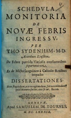 Schedula monitoria de novae febris ingressu