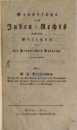 Grundsätze des Juden-Rechts nach den Gesetzen für die Preußischen Staaten