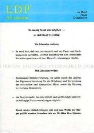 Flugblatt der LDP zum Staatsverständnis zur Volkskammerwahl am 18. März 1990 in der DDR