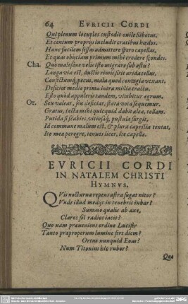 Euricii Cordi In Natalem Christi Hymnus