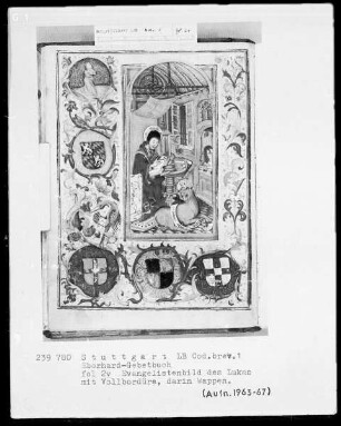 Das Eberhardgebetbuch — Miniatur gerahmt von einer Vollbordüre, Folio 2verso