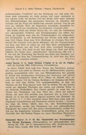 353-354 [Rezension] Mayer, Emmanuel, Die Objektivität der Werterkenntnis bei Nicolai Hartmann