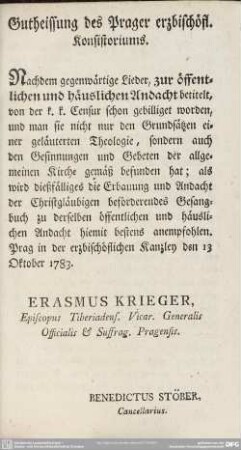 Gutheissung des Prager erzbischöfl. Konsistoriums