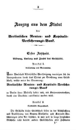 Auszug aus dem Statut der Berlinischen Renten- und Kapitals- Versicherungs-Bank