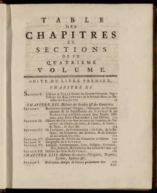 Table des Chapitres et Sections de ce Quatrieme Volume.