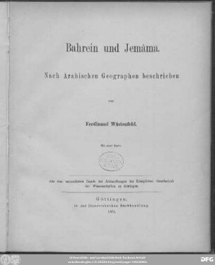 Baḥrein und Jemâma : nach arabischen Geographen beschrieben