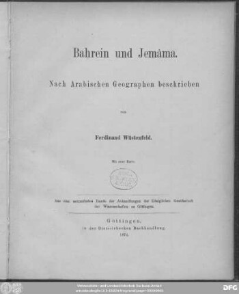 Baḥrein und Jemâma : nach arabischen Geographen beschrieben