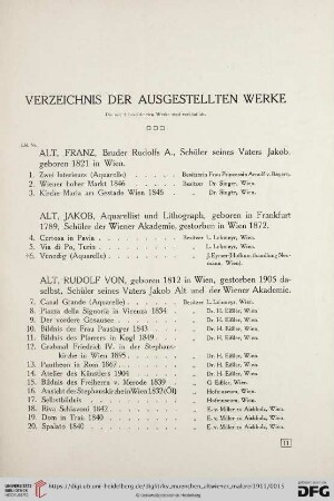 Verzeichnis der ausgestellten Werke (Nr. 1-292)