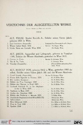 Verzeichnis der ausgestellten Werke (Nr. 1-292)