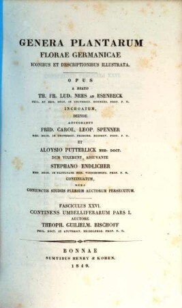 Genera plantarum florae germanicae : iconibus et descriptionibus illustrata, 26. Fasciculus XXVI. Continens umbelliferarum pars I.
