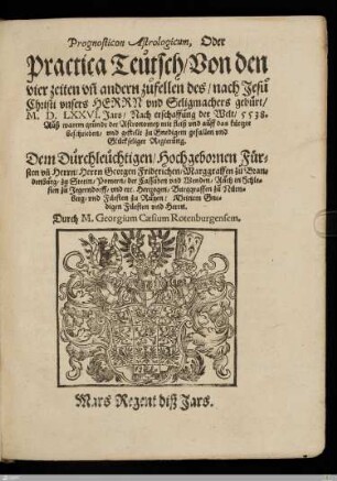 1576: [Prognosticon Astrologicum, Oder Practica Teutsch] Band 1576