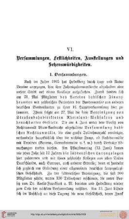 VI. Versammlungen, Festlichkeiten, Ausstellungen, Sehenswürdigkeiten