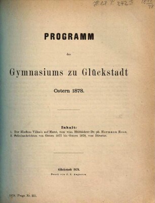 Programm des Königlichen Gymnasiums zu Glückstadt : Ostern ..., 1877/78