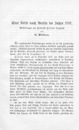 Eine Reise nach Berlin im Jahre 1787 : Mittheilungen aus Heinrich Harries Tagebuche