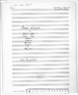Missa solemnis, D-Dur - BSB Mus.ms. 9037 : à canto, alto, tenore, basso, II violinis, II clarinis, alto viola, tympano et organo
