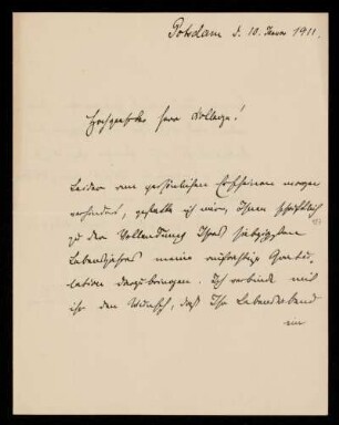 Brief von Ernst Stampe an Otto von Gierke, Potsdam, 10.1.1911