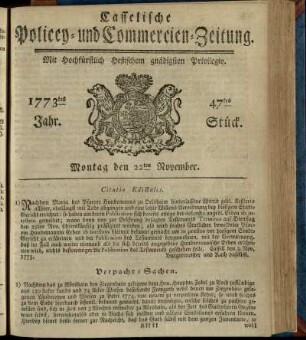 47tes Stueck, Montag den 22ten November 1773