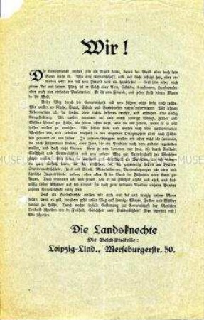 Flugblatt zur Propagierung der Ziele des Bundes "Die Landsknechte"