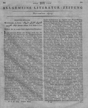 Goethe, J. W. v.: West-oestlicher Divan. Stuttgart: Cotta 1819 (Beschluss der im vorigen Stück abgebrochenen Recension)