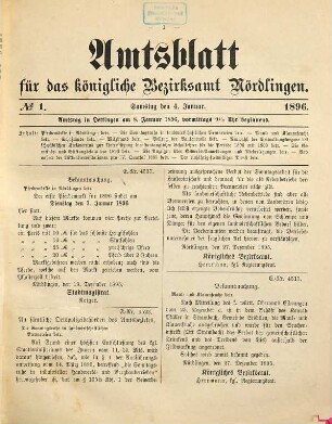 Amtsblatt für das Bezirksamt Nördlingen. 1896