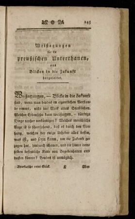 Weißagungen für die preußischen Unterthanen, aus Blicken in die Zukunft hergeleitet.