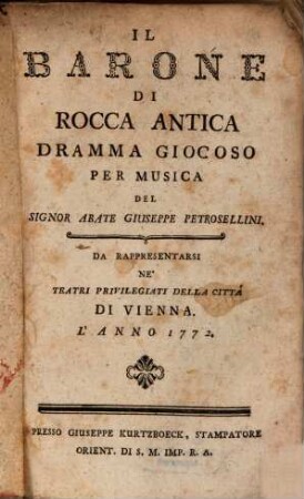 Il Barone di rocca antiqua : Dramma giocoso per musica