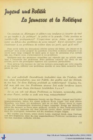 Jugend und Politik La Jeunesse et la Politique