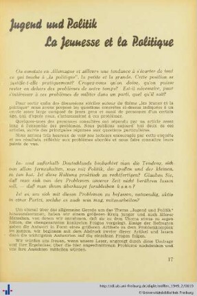 Jugend und Politik La Jeunesse et la Politique
