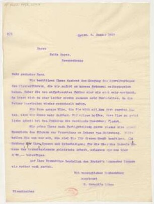Brief an Fritz Meyer : 06.01.1917