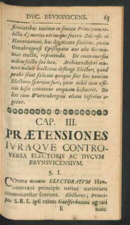Cap. III. Praetensiones Iuraque Controversa Electoris Ac Ducum Brunsvicensium.
