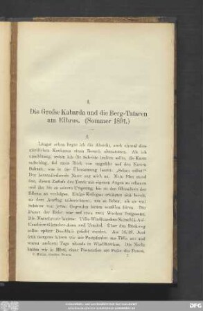 I. Die Grosse Kabarda und die Berg-Tataren am Elbrus. (Sommer 1891.)