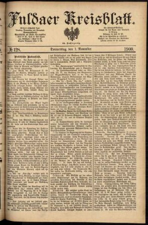 Erste Ausgabe vom Donnerstag, den 01. November 1900.